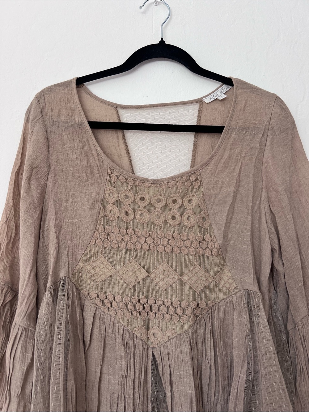 Rebellion Boho Ruffle Crochet Peasant Top - Picture 2 of 9